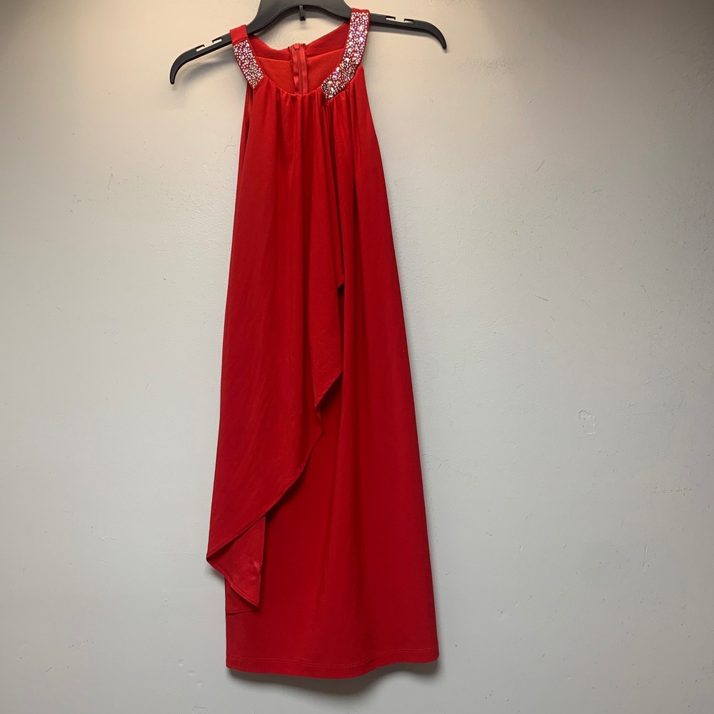Celavie Cocktail Dress Women Small Red Excellent Rhinestone Halter Draped 6211
